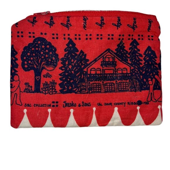 Gresko & Sons red blue postcard print padded cotton zip pouch bag Ephrai… - Picture 1 of 5